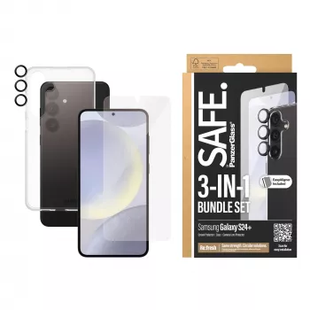 PanzerGlass SAFE. by ® 3-in-1 komplekts Samsung Galaxy S24+ – ekrāna aizsargs, TPU maciņš un kameras aizsargs