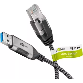 Kabeļa dzimuma pārveidotājs Goobay 74400 USB 3.0 Type A RJ45 15m Melns Sudrabs