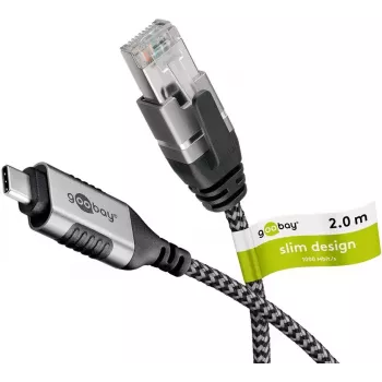 Adaptera kabelis Goobay 74403 USB 3.1 A tipa – RJ45 2m Melns/Sudrabs