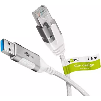 Goobay 74382 Kabeļa dzimuma mainītājs USB 3.0 Type A RJ45 Balts 7,5m