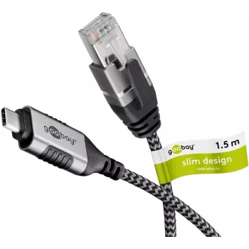 Goobay 74402 Kabeļa dzimuma mainītājs USB 3.1 Type A RJ45 1.5m Melns Sudrabs
