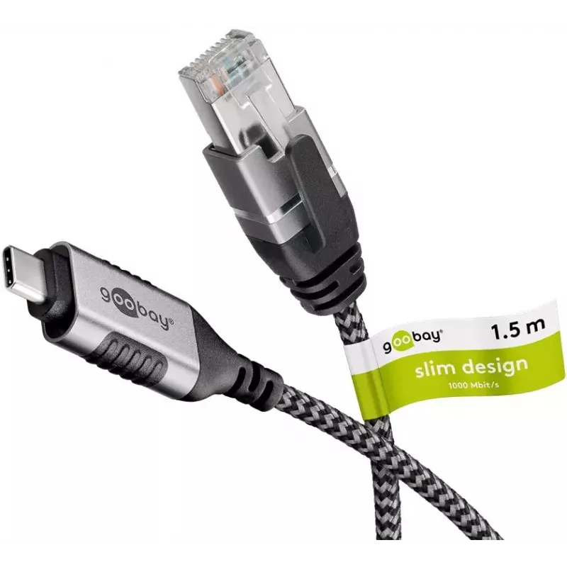 Goobay 74402 Kabeļa dzimuma mainītājs USB 3.1 Type A RJ45 1.5m Melns Sudrabs