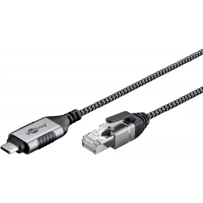 Goobay 74402 Kabeļa dzimuma mainītājs USB 3.1 Type A RJ45 1.5m Melns Sudrabs