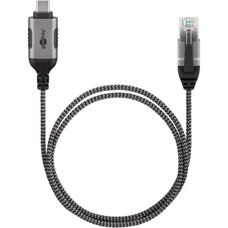 Goobay 74402 Kabeļa dzimuma mainītājs USB 3.1 Type A RJ45 1.5m Melns Sudrabs