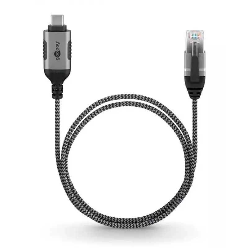 Goobay 74402 Kabeļa dzimuma mainītājs USB 3.1 Type A RJ45 1.5m Melns Sudrabs