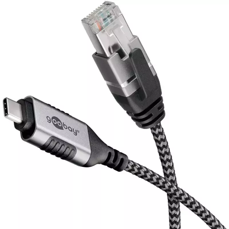 Goobay 74402 Kabeļa dzimuma mainītājs USB 3.1 Type A RJ45 1.5m Melns Sudrabs