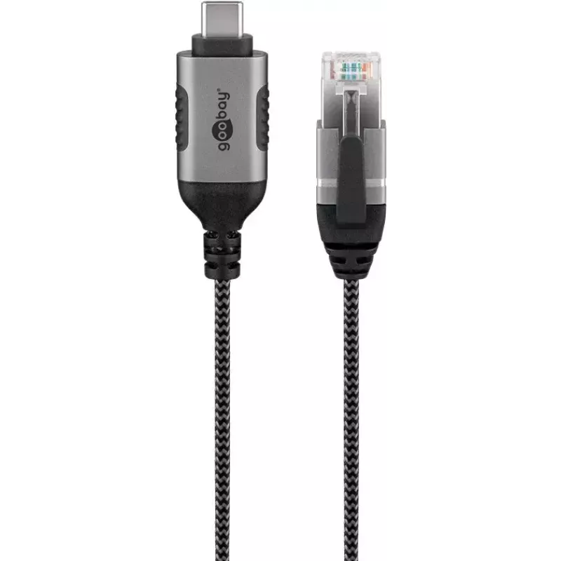 Goobay 74402 Kabeļa dzimuma mainītājs USB 3.1 Type A RJ45 1.5m Melns Sudrabs