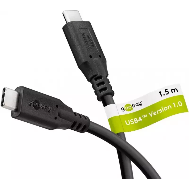 USB kabelis Goobay 74184 USB4 Gen 2x2 1,5m USB C Melns