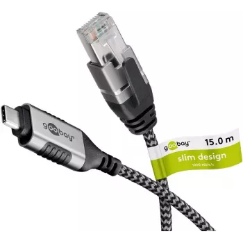 Kabeļa dzimuma mainītājs Goobay 74408 USB 3.1 A tipa RJ45 15m Melns Sudrabs