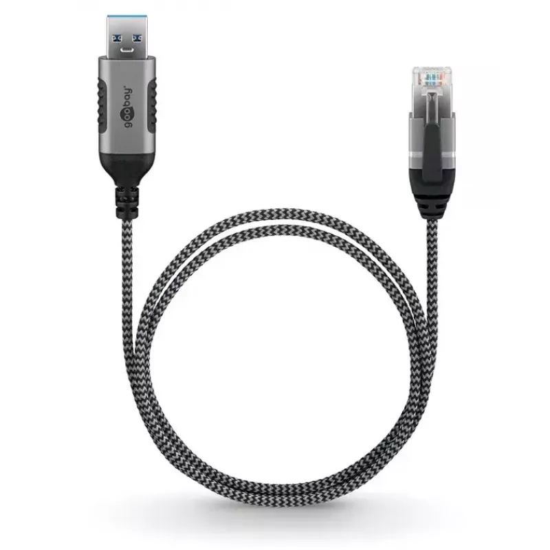 Goobay 74398 USB 3.0 Type A – RJ45 kabelis, 7.5 m, melns/sudrabs