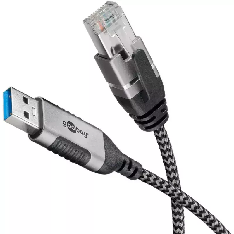 Goobay 74398 USB 3.0 Type A – RJ45 kabelis, 7.5 m, melns/sudrabs
