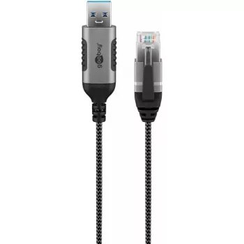 Goobay 74398 USB 3.0 Type A – RJ45 kabelis, 7.5 m, melns/sudrabs