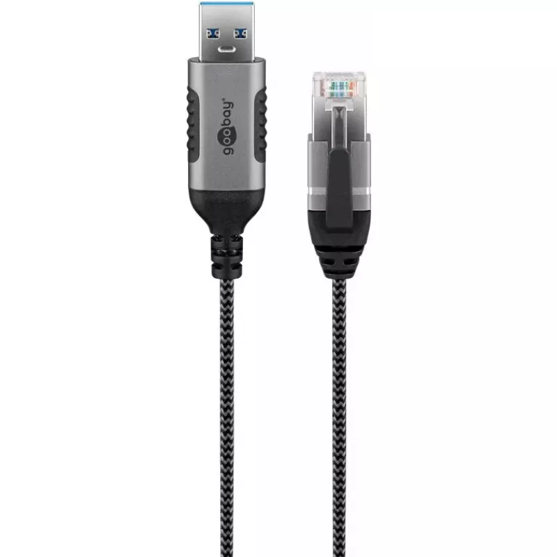 Goobay 74398 USB 3.0 Type A – RJ45 kabelis, 7.5 m, melns/sudrabs