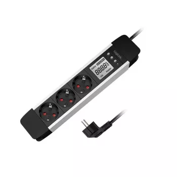 LOGILINK LPS285 Pagarinātājs ar Enerģijas Monitoru 1.4m 3 Kontaktligzdas Melns Sudrabs