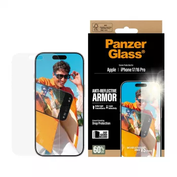 PanzerGlass Anti-Reflective Armor ekrāna aizsargs iPhone 17 / iPhone 16 Pro - pret skrāpējumiem un triecieniem