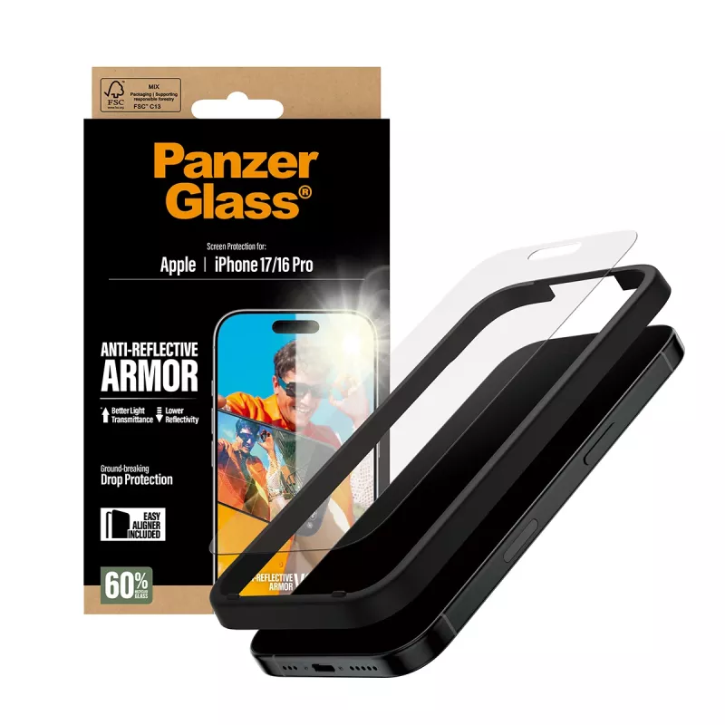 PanzerGlass Anti-Reflective Armor ekrāna aizsargs iPhone 17 / iPhone 16 Pro - pret skrāpējumiem un triecieniem