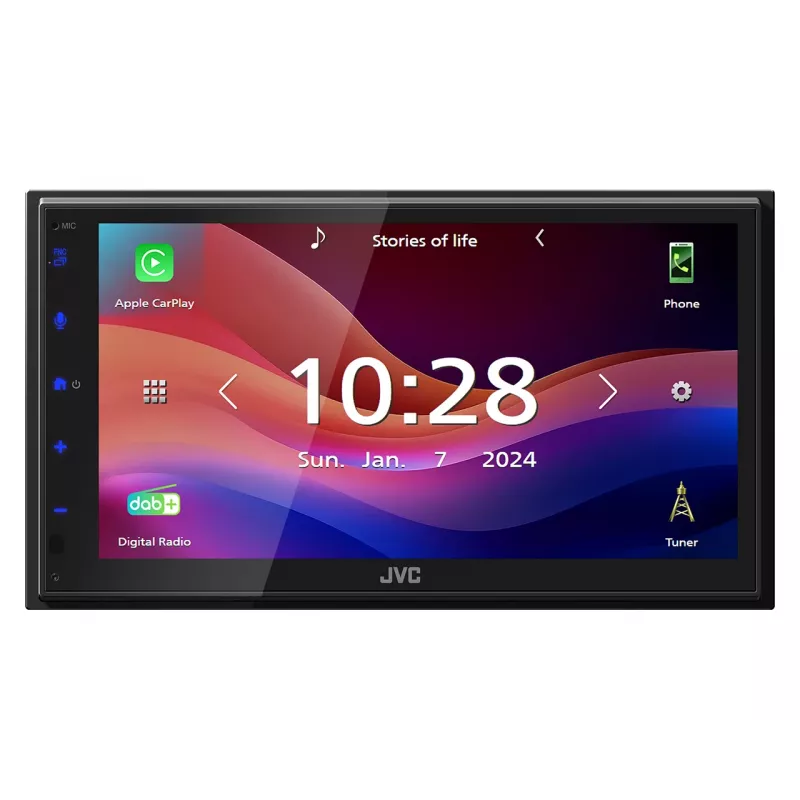 JVC KW-M695DBW dubultā DIN multivides uztvērējs automašīnai, Android Auto, Apple CarPlay, DAB+ radio, atpakaļskata kameras pieslēgums