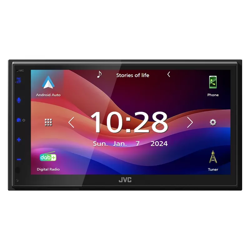 JVC KW-M695DBW dubultā DIN multivides uztvērējs automašīnai, Android Auto, Apple CarPlay, DAB+ radio, atpakaļskata kameras pieslēgums