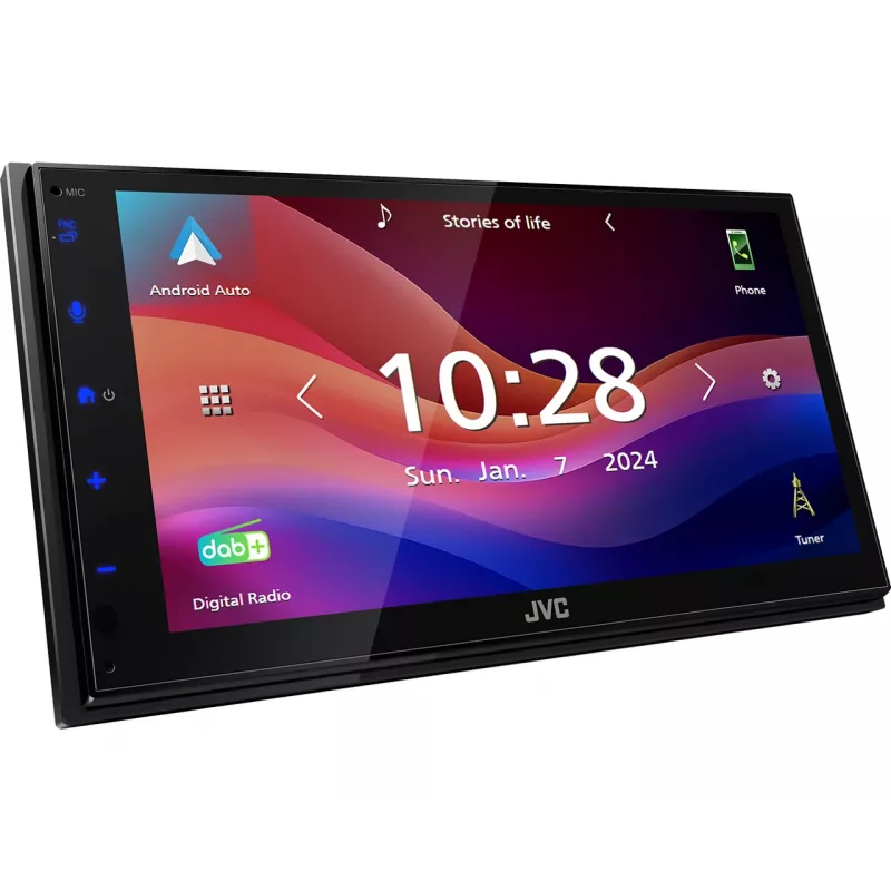 JVC KW-M695DBW dubultā DIN multivides uztvērējs automašīnai, Android Auto, Apple CarPlay, DAB+ radio, atpakaļskata kameras pieslēgums
