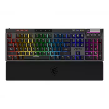Mehāniskā spēļu tastatūra MSI STRIKE PRO WIRELESS — pilnizmēra, USB + Bluetooth, RGB, QWERTY US, melna