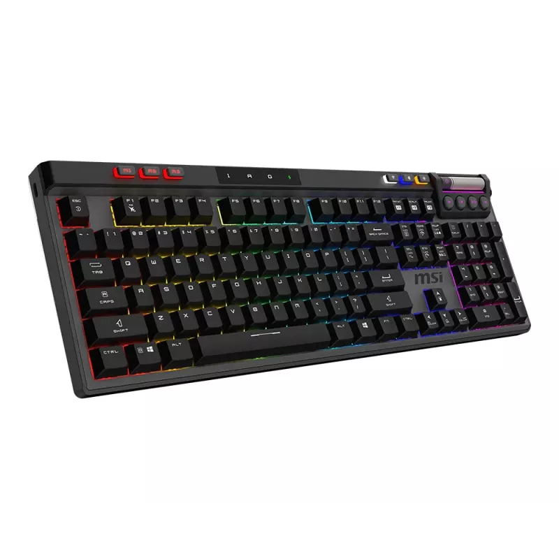 Mehāniskā spēļu tastatūra MSI STRIKE PRO WIRELESS — pilnizmēra, USB + Bluetooth, RGB, QWERTY US, melna