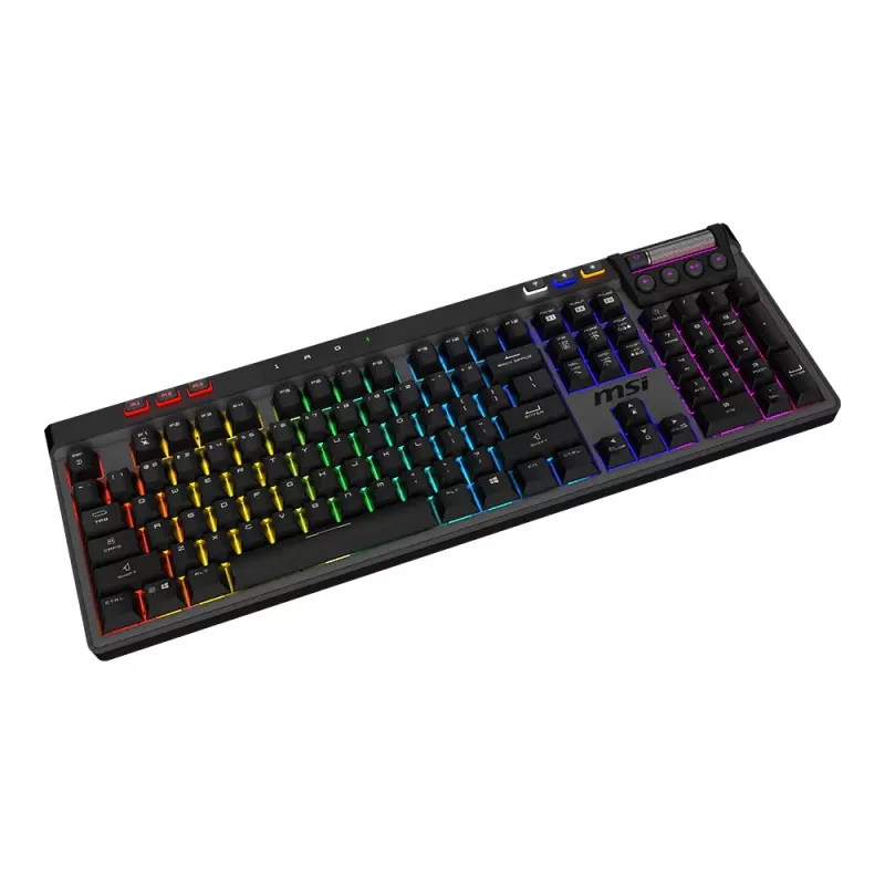 Mehāniskā spēļu tastatūra MSI STRIKE PRO WIRELESS — pilnizmēra, USB + Bluetooth, RGB, QWERTY US, melna