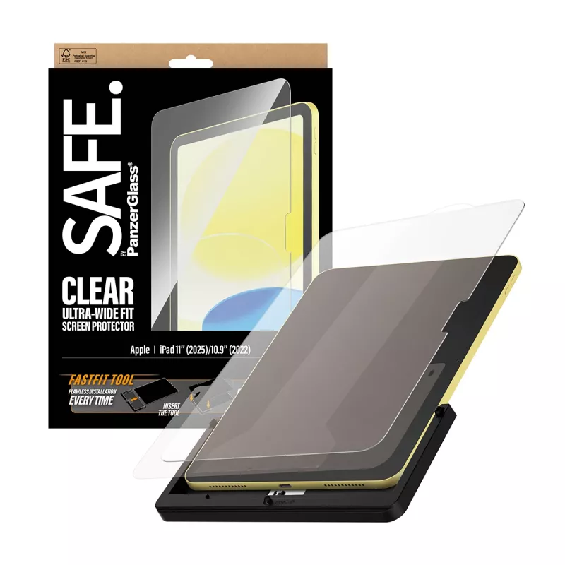 PanzerGlass SAFE. SA34342 ekrāna aizsargs iPad 11 collu (2025) / iPad 10,9 collu (2022), Ultra-Wide Fit ar Fastfit rīku, rūdīts stikls, caurspīdīgs