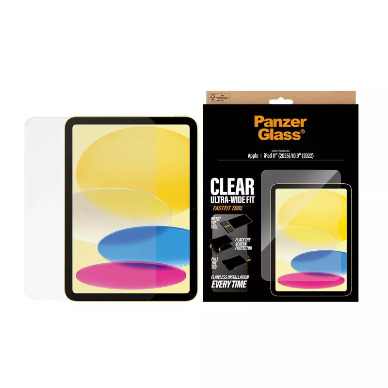 PanzerGlass® stikla aizsargs iPad 11 collu (2025-2026) | 10,9 collu (2022) | Ultra-Wide Fit ar Fastfit instrumentu