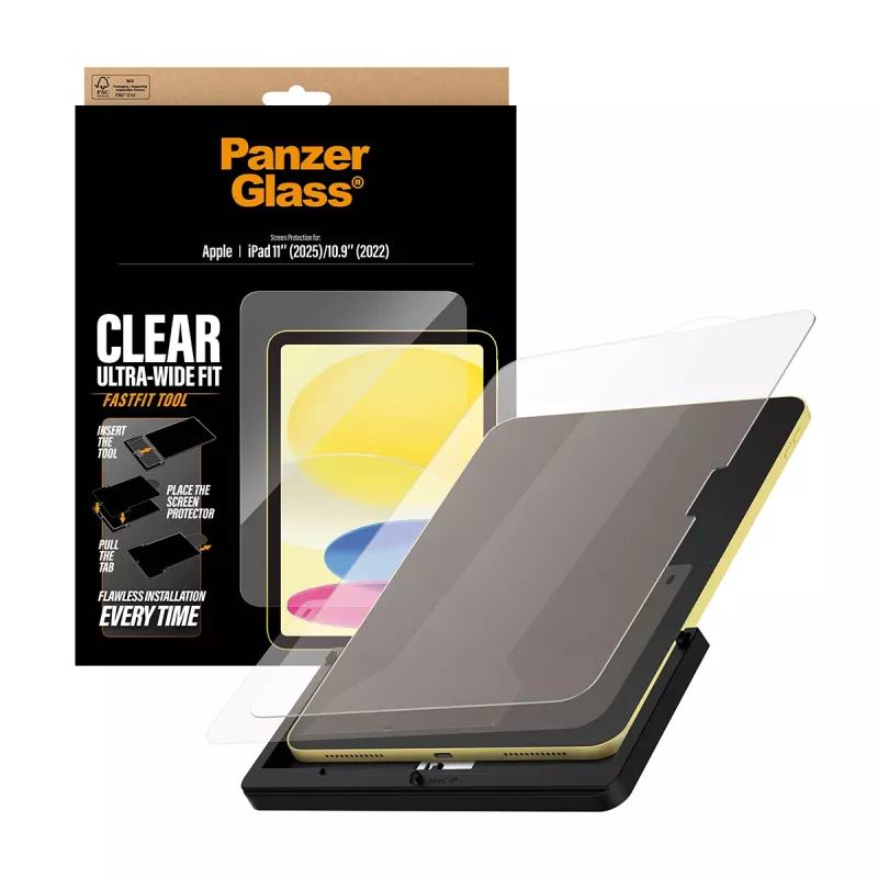 PanzerGlass® stikla aizsargs iPad 11 collu (2025-2026) | 10,9 collu (2022) | Ultra-Wide Fit ar Fastfit instrumentu