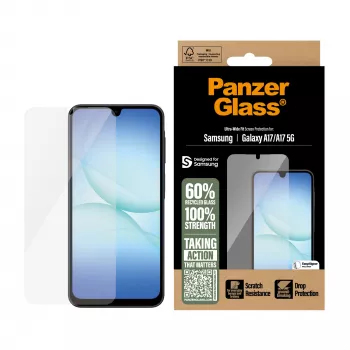 PanzerGlass ekrāna aizsargs Samsung Galaxy A17 / A17 5G — Ultra-Wide Fit, PET+Silikons, Izturīgs pret skrāpējumiem un triecieniem