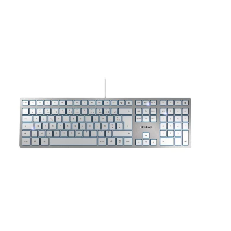CHERRY KC 6000 Slim tastatūra, universāla USB, AZERTY Beļģijas izkārtojums, sudraba, balta