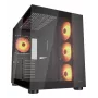 COUGAR FV150 ARGB Midi Tornis Melns — ATX/MicroATX/Mini-ITX, 3x120mm priekšā + 1x120mm aizmugurē, 2x3.5 collu un 2x2.5 collu sloti