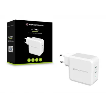 Conceptronic ALTHEA 2-Portu 100W GaN USB-C PD Lādētājs, Iekštelpām, Maiņstrāva, 5 V, 5 A, Balts