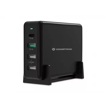 Conceptronic OZUL 4-Portu 65W USB PD Galda Lādētājs, Iekštelpām, AC, 5 V, Melns