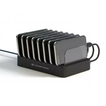 Conceptronic OZUL 8-Portu 75W USB PD Lādēšanas Stacija, Iekštelpām, AC, 12 V, Melna