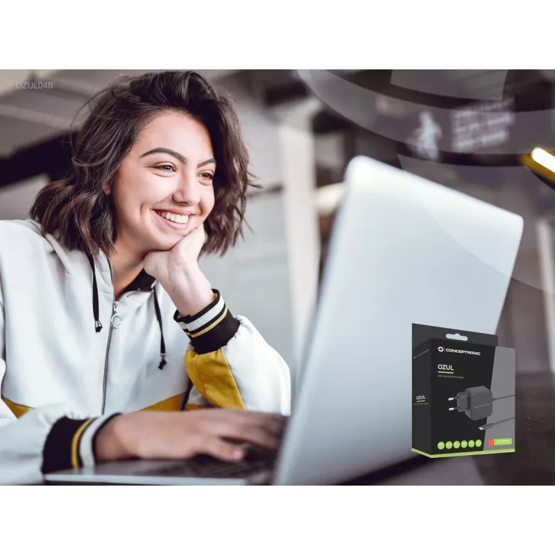 Conceptronic OZUL04BE 67W GaN USB PD lādētājs ar iebūvētu USB-C kabeli