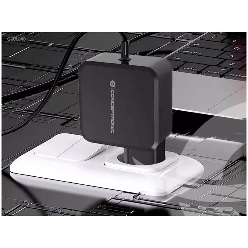 Conceptronic OZUL04BE 67W GaN USB PD lādētājs ar iebūvētu USB-C kabeli