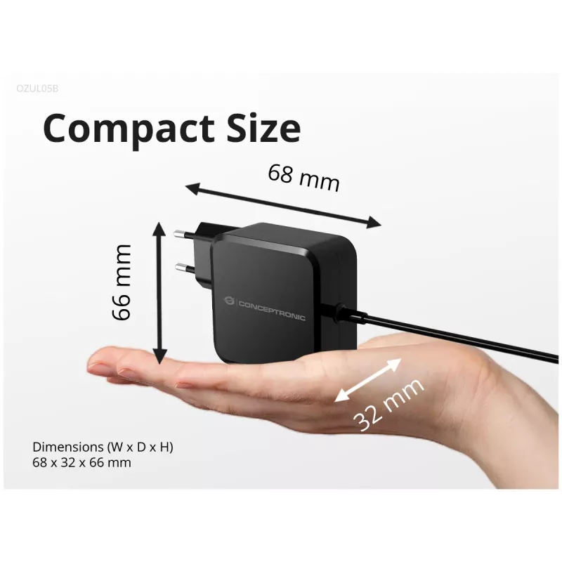Conceptronic OZUL05BE lādētājs mobilajām ierīcēm, universāls, melns, AC, iekštelpām