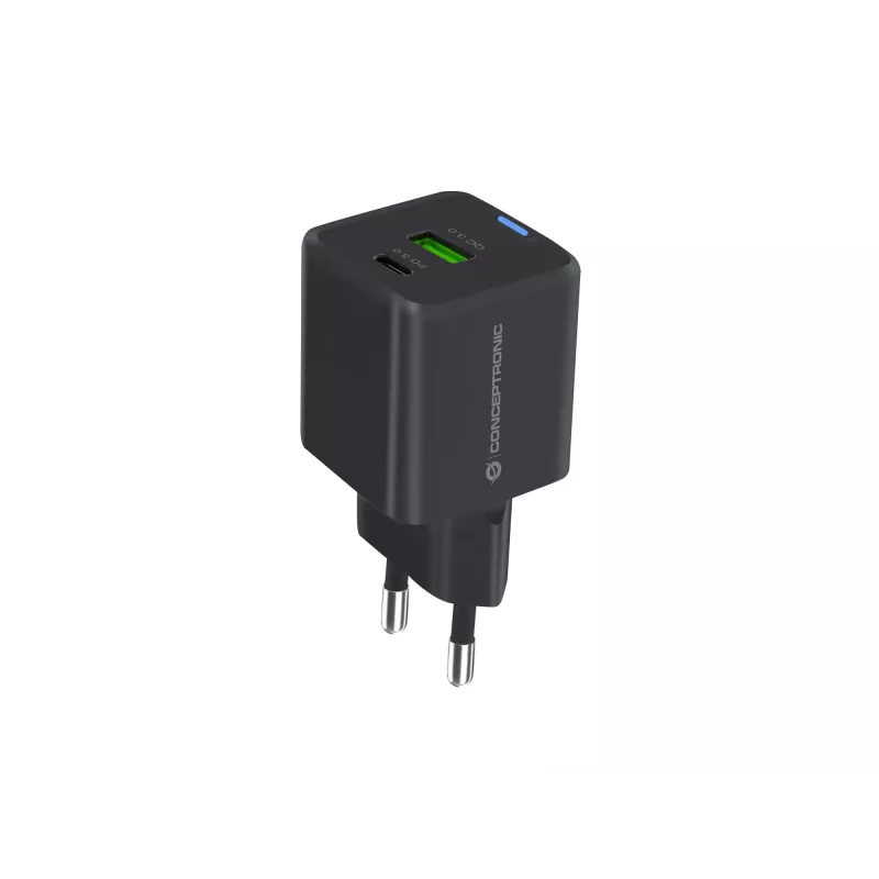 Conceptronic 2-Portu 20W GaN USB PD Lādētājs, USB-C x 1, USB-A x 1, QC 3.0, PPS