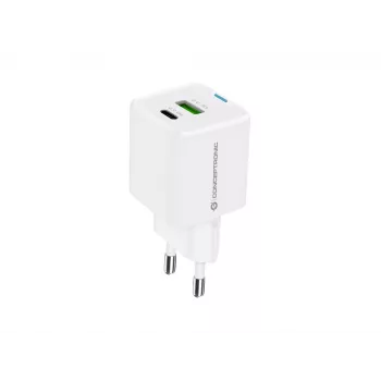 Conceptronic 2-Port 33W GaN USB PD Lādētājs ar 3-in-1 Kabeli, USB-C x1, USB-A x1, QC 3.0, PPS