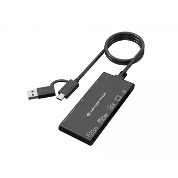 7-in-1 karšu lasītājs CONCEPTRONIC BIAN10B — USB 3.2 Gen 1 Type-A/Type-C, CF/MMC/MS/SD/MicroSD/xD, Melns