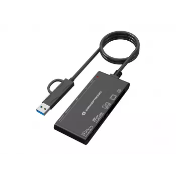 7-in-1 karšu lasītājs CONCEPTRONIC BIAN10B — USB 3.2 Gen 1 Type-A/Type-C, CF/MMC/MS/SD/MicroSD/xD, Melns