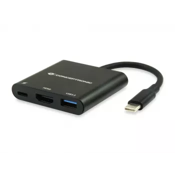 Conceptronic DONN01B USB-C dokstacija / portu replicētājs, 3-in-1, HDMI, USB 3.0, melns