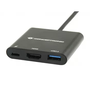 Conceptronic DONN01B USB-C dokstacija / portu replicētājs, 3-in-1, HDMI, USB 3.0, melns