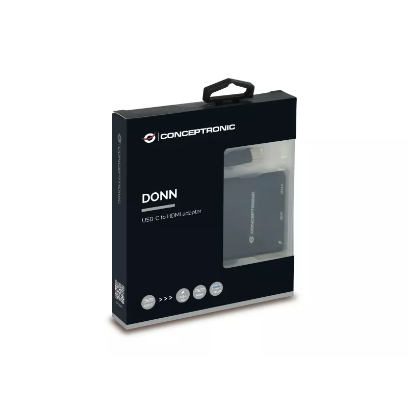 Conceptronic DONN01B USB-C dokstacija / portu replicētājs, 3-in-1, HDMI, USB 3.0, melns