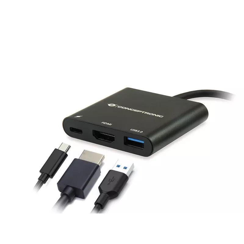 Conceptronic DONN01B USB-C dokstacija / portu replicētājs, 3-in-1, HDMI, USB 3.0, melns