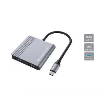 Conceptronic DONN13G 4-in-1 USB-C dokstacija ar HDMI, USB-C PD un USB 3.0, pelēka