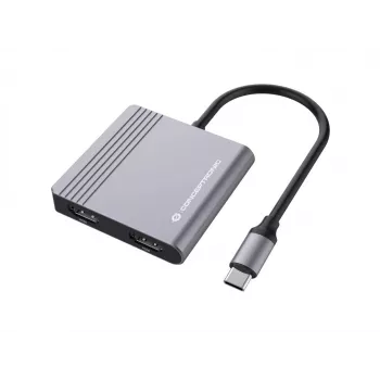 Conceptronic DONN13G 4-in-1 USB-C dokstacija ar HDMI, USB-C PD un USB 3.0, pelēka