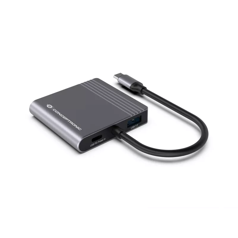 Conceptronic DONN13G 4-in-1 USB-C dokstacija ar HDMI, USB-C PD un USB 3.0, pelēka
