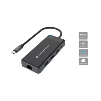 Conceptronic DONN14G dokstacija/portu replicētājs Vadu USB 3.2 Gen 1 (3.1 Gen 1) Type-C Pelēks